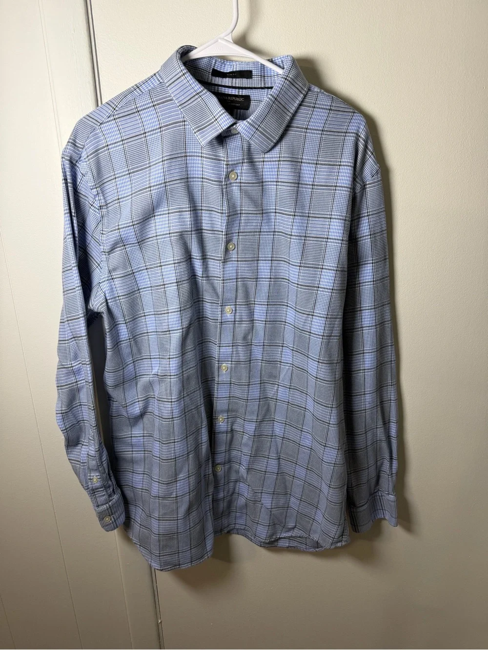 Banana Republic Men’s Blue Plaid Wrinkle‑Resistant Slim Fit Dress Shirt |Size XL
